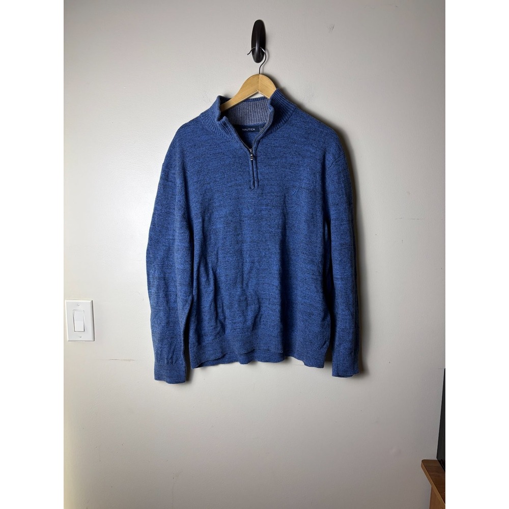 Nautica Half-Zip Sweater Men's XL Blue 100% Cotton Casual Pullover